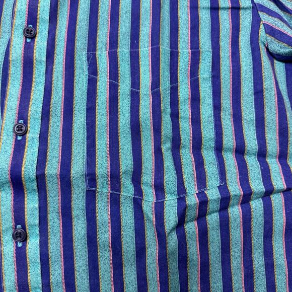 Vintage Bon Homme 80s/90s Striped Cotton Shirt Blue/Purple Button-Up Retro - Picture 4 of 5
